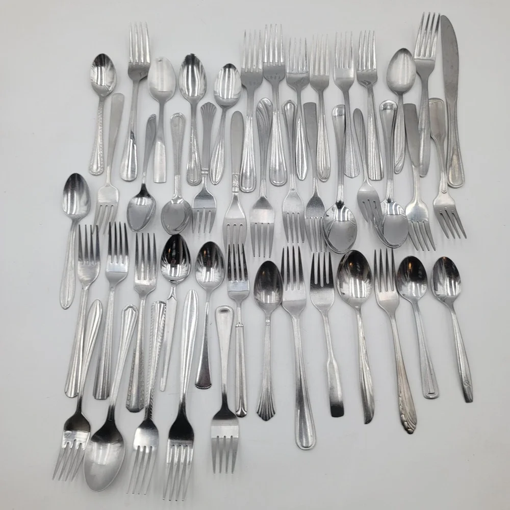 45pc Mismatched Stainless Steel Flatware Lot Assorted Forks Spoons Knife Set